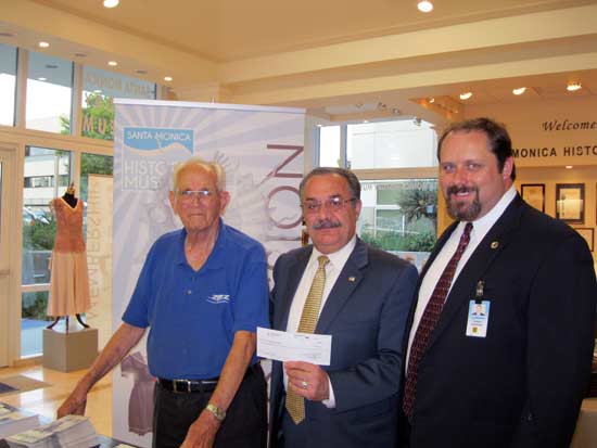 Photo for the ECF grant news story (SM Mirror): In the photo are, left top right – Anton Acherman, retired Douglas/Boeing employee, Eddie Guerboian, Museum Board Chair, Robert Acherman, Boeing employee.